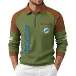 Miami Dolphins Men's Waffle Knit Contrast Color Half Zip Pullover