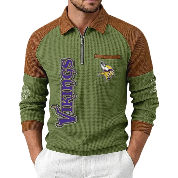 Minnesota Vikings Men's Waffle Knit Contrast Color Half Zip Pullover