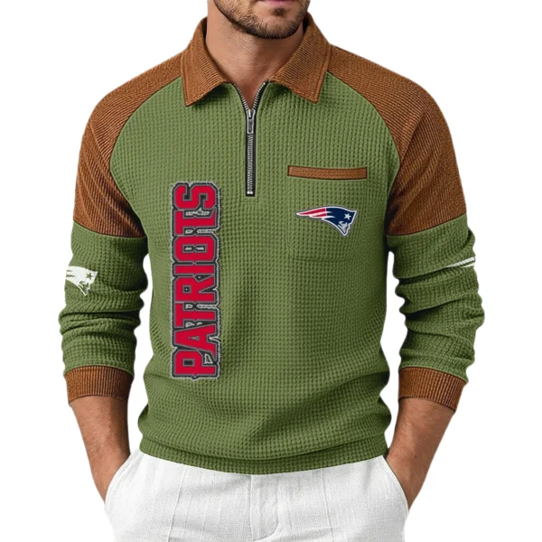 New England Patriots Men's Waffle Knit Contrast Color Half Zip Pullover