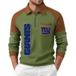 New York Giants Men's Waffle Knit Contrast Color Half Zip Pullover