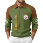 Pittsburgh Steelers Mens Waffle Knit Contrast Color Half Zip Pullover Limited