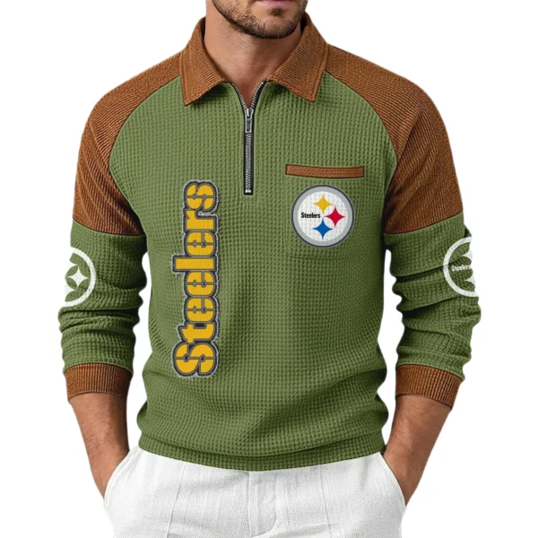 Pittsburgh Steelers Mens Waffle Knit Contrast Color Half Zip Pullover Limited