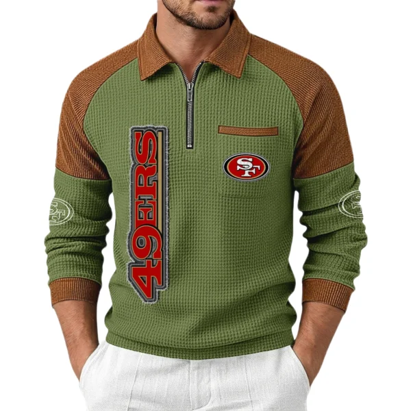 San Francisco 49ers Men's Waffle Knit Contrast Color Half Zip Pullover