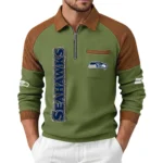 Seattle Seahawks Men's Waffle Knit Contrast Color Half Zip Pullover