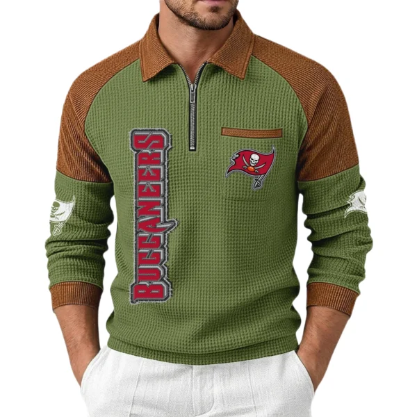 Tampa Bay Buccaneers Men's Waffle Knit Contrast Color Half Zip Pullover