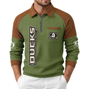 Anaheim Ducks Men's Waffle Knit Contrast Color Half Zip Pullover