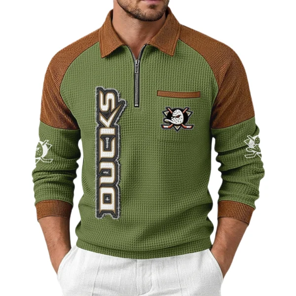 Anaheim Ducks Men's Waffle Knit Contrast Color Half Zip Pullover