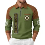 Boston Bruins Men's Waffle Knit Contrast Color Half Zip Pullover