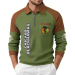 Chicago Blackhawks Men's Waffle Knit Contrast Color Half Zip Pullover