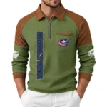 Columbus Blue Jackets Men's Waffle Knit Contrast Color Half Zip Pullover