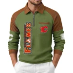Calgary Flames Men's Waffle Knit Contrast Color Half Zip Pullover