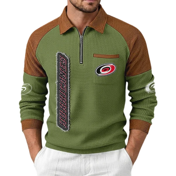 Carolina Hurricanes Men's Waffle Knit Contrast Color Half Zip Pullover