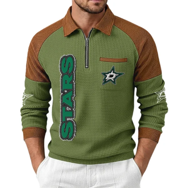 Dallas Stars Men's Waffle Knit Contrast Color Half Zip Pullover
