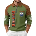 Edmonton Oilers Men's Waffle Knit Contrast Color Half Zip Pullover