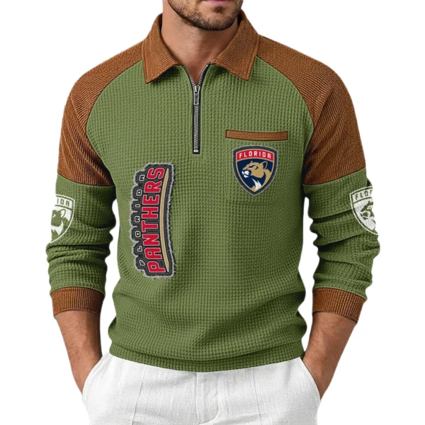 Florida Panthers Men's Waffle Knit Contrast Color Half Zip Pullover