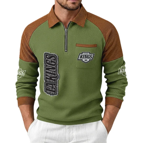 Los Angeles Kings Men's Waffle Knit Contrast Color Half Zip Pullover