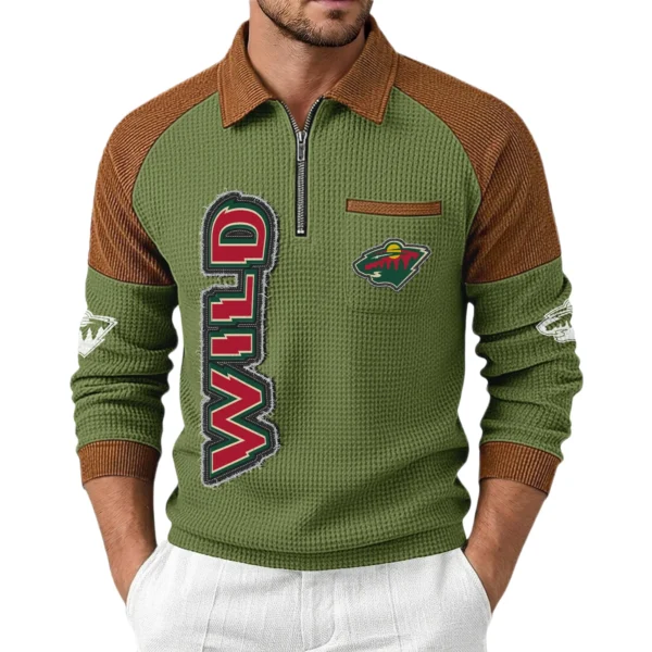 Minnesota Wild Men's Waffle Knit Contrast Color Half Zip Pullover