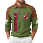 New Jersey Devils Men's Waffle Knit Contrast Color Half Zip Pullover
