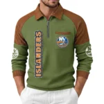 New York Islanders Men's Waffle Knit Contrast Color Half Zip Pullover
