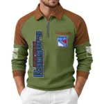 New York Rangers Men's Waffle Knit Contrast Color Half Zip Pullover
