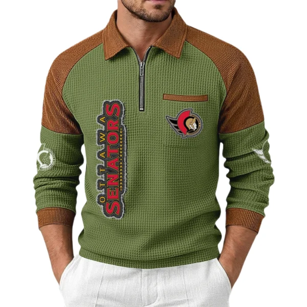 Ottawa Senators Men's Waffle Knit Contrast Color Half Zip Pullover