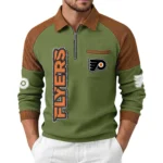 Philadelphia Flyers Men's Waffle Knit Contrast Color Half Zip Pullover