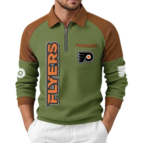 Philadelphia Flyers Men's Waffle Knit Contrast Color Half Zip Pullover