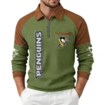 Pittsburgh Penguins Men's Waffle Knit Contrast Color Half Zip Pullover