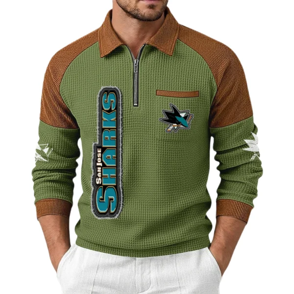 San Jose Sharks Men's Waffle Knit Contrast Color Half Zip Pullover