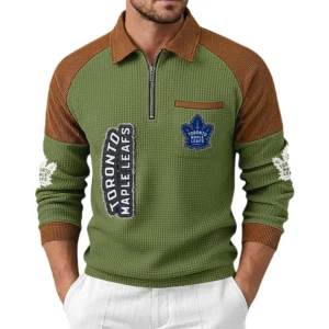 Toronto Maple Leafs Men's Waffle Knit Contrast Color Half Zip Pullover