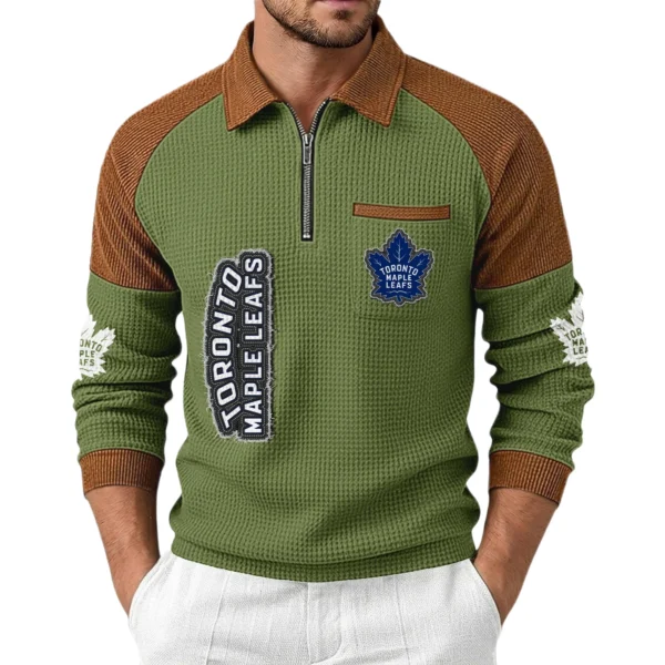 Toronto Maple Leafs Men's Waffle Knit Contrast Color Half Zip Pullover