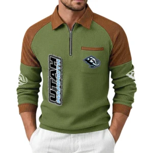 Utah Mammoth Men's Waffle Knit Contrast Color Half Zip Pullover