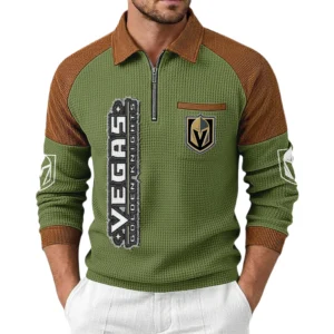 Vegas Golden Knights Men's Waffle Knit Contrast Color Half Zip Pullover