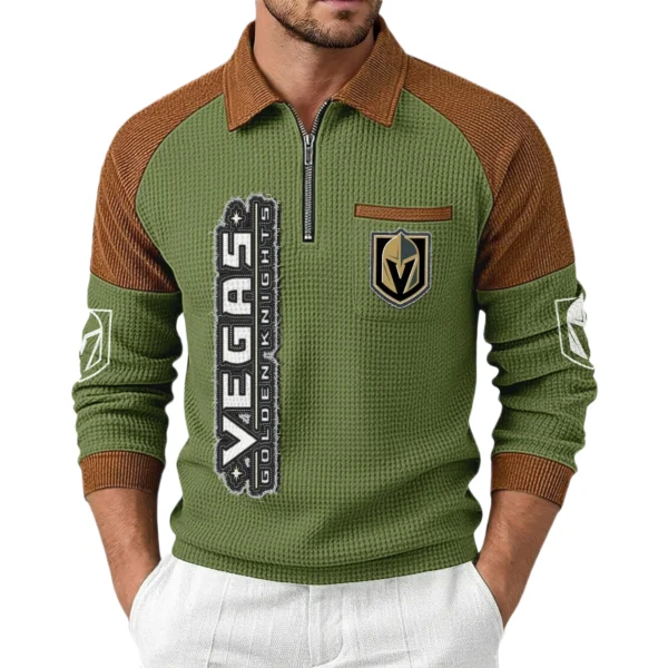 Vegas Golden Knights Men's Waffle Knit Contrast Color Half Zip Pullover