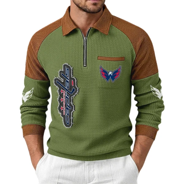 Washington Capitals Men's Waffle Knit Contrast Color Half Zip Pullover