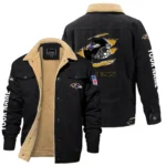 Baltimore Ravens Fleece Lined Thick Jacket With Fur Lapel Collar Custom Name