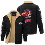 Kansas City Chiefs Fleece Lined Thick Jacket With Fur Lapel Collar Custom Name