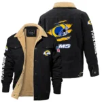 Los Angeles Rams Fleece Lined Thick Jacket With Fur Lapel Collar Custom Name