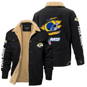 Los Angeles Rams Fleece Lined Thick Jacket With Fur Lapel Collar Custom Name