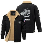 Las Vegas Raiders Fleece Lined Thick Jacket With Fur Lapel Collar Custom Name
