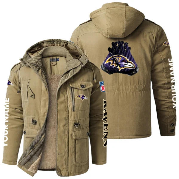 Baltimore Ravens Windproof Fleece Jacket Hooded Custom Name