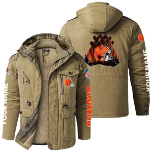 Cleveland Browns Windproof Fleece Jacket Hooded Custom Name