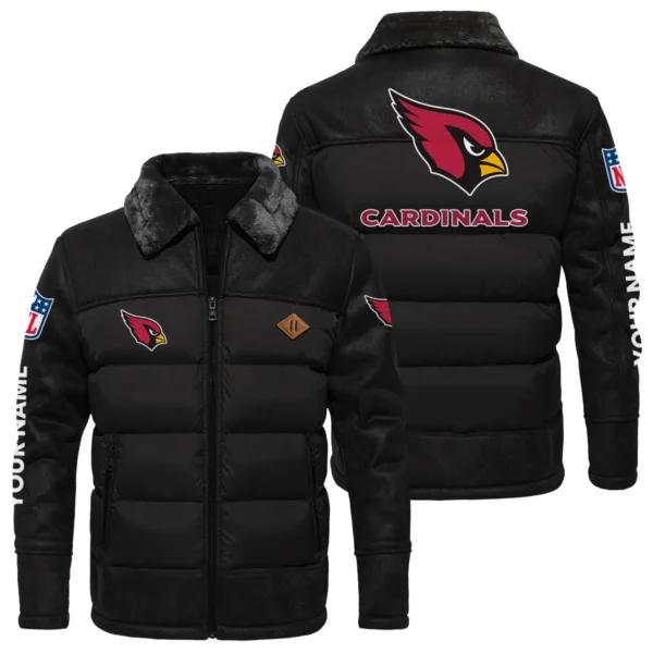 Arizona Cardinals Puffer Jacket Fur Collar Leather Patchwork Custom Name