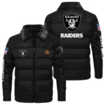Las Vegas Raiders Puffer Jacket Fur Collar Leather Patchwork Custom Name