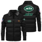 New York Jets Puffer Jacket Fur Collar Leather Patchwork Custom Name