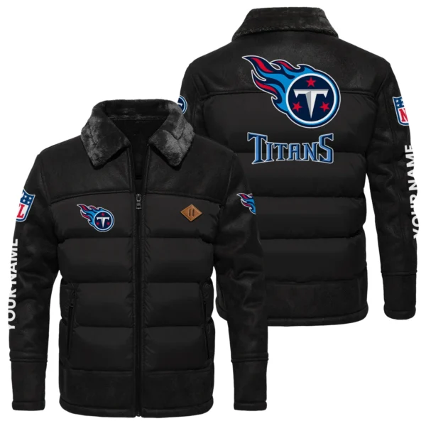 Tennessee Titans Puffer Jacket Fur Collar Leather Patchwork Custom Name