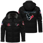 Houston Texans Puffer Jacket Hooded Detachable x PU Leather Custom Name