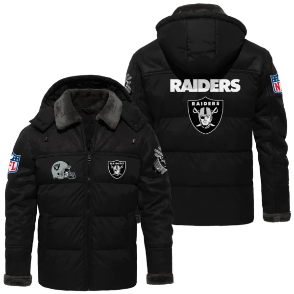 Las Vegas Raiders Puffer Jacket Hooded Detachable x PU Leather Custom Name