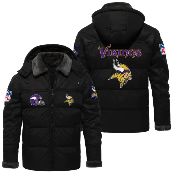 Minnesota Vikings Puffer Jacket Hooded Detachable x PU Leather Custom Name