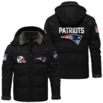 New England Patriots Puffer Jacket Hooded Detachable x PU Leather Custom Name